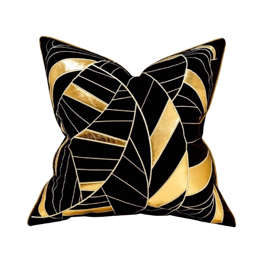 Luxury Home | Modern Black & Gold Abstract Soft Velvet Faux Leather Pillow Cover - Picture 5 of 6